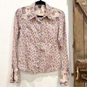 Y2K Floral Western Cottagecore Blouse Button Up Shirt Boho Medium